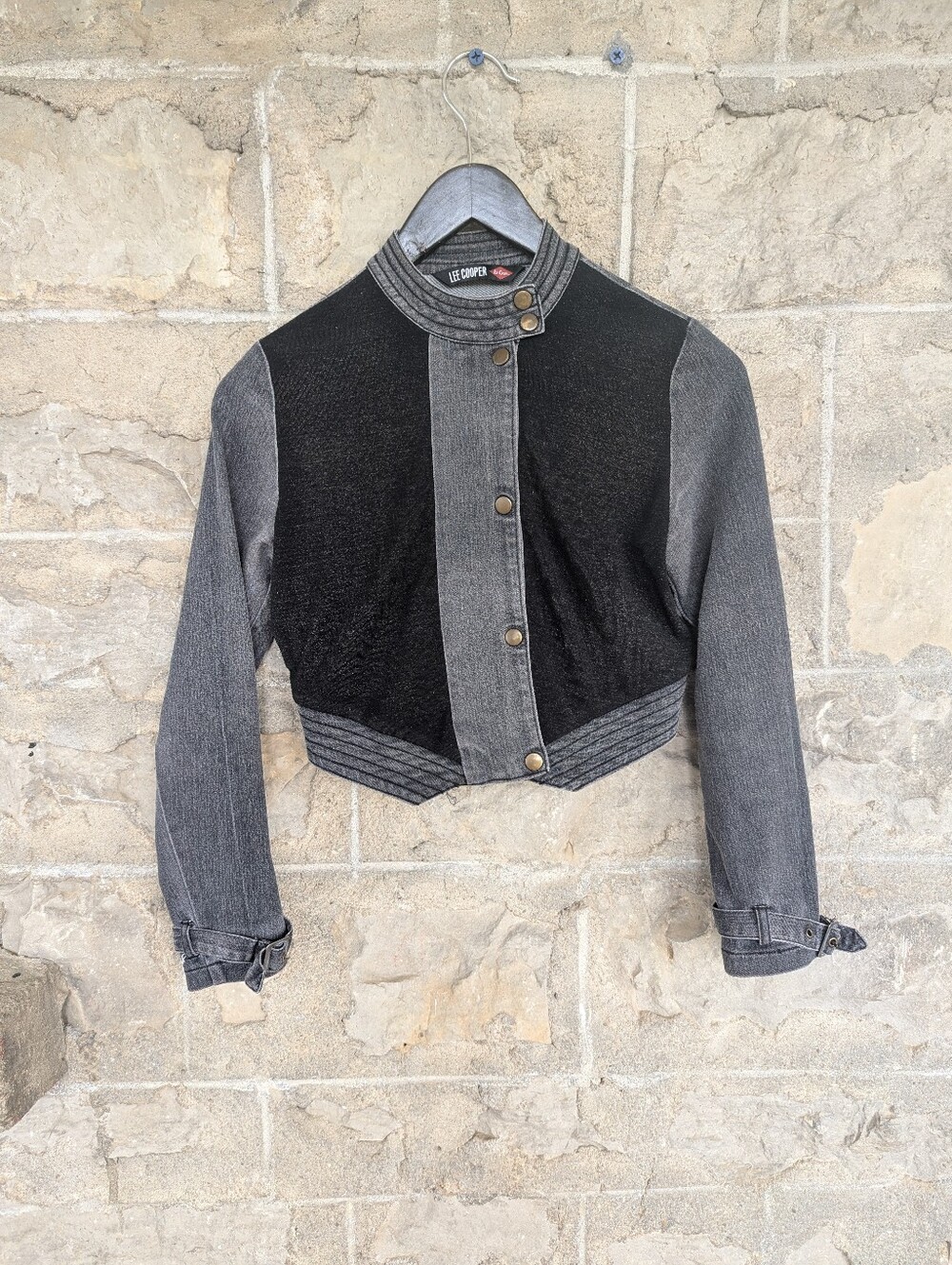 RARE* Vintage Lee Cooper Black & Gray Cropped Jacket Contrast Panels Y2k Moto